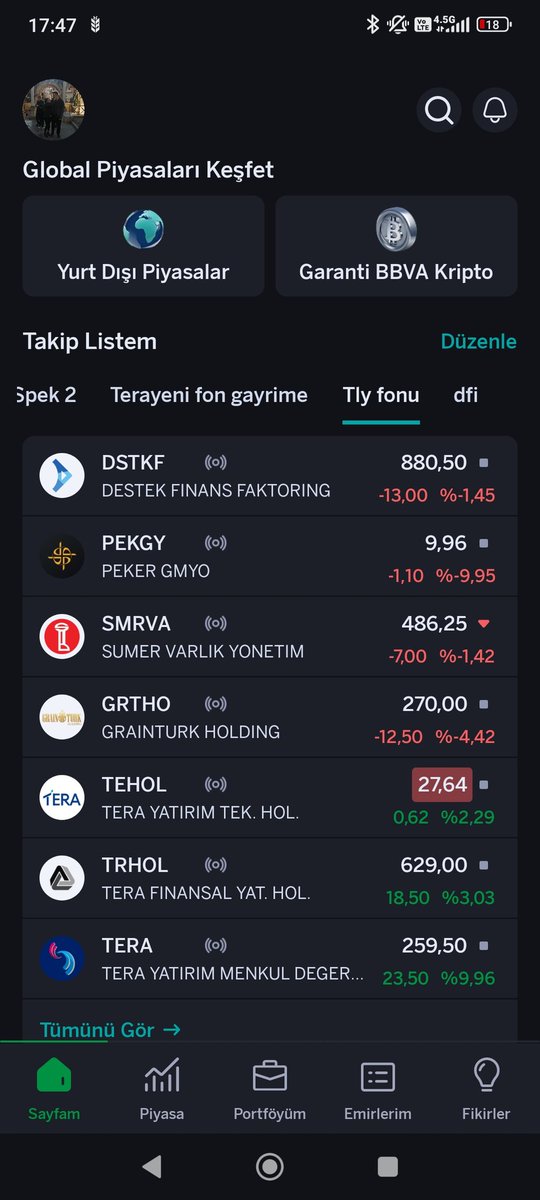 #tly fonunda  #pekgy olmadığı için pekgy satıp gelen nakitle #tera hissesini tavana götürduler bu sayede akşam tly fonu pozitif kapatacaktır...