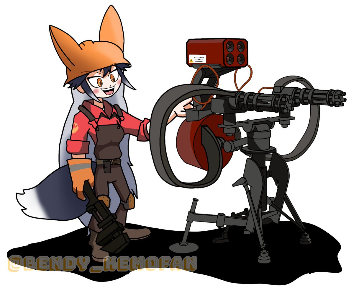 エンジニア ギンギツネ&amp;セントリーガン(TF2)
セントリーガンは3Dモデルからトレースして描きました
#けものフレンズ　#teamfortress2