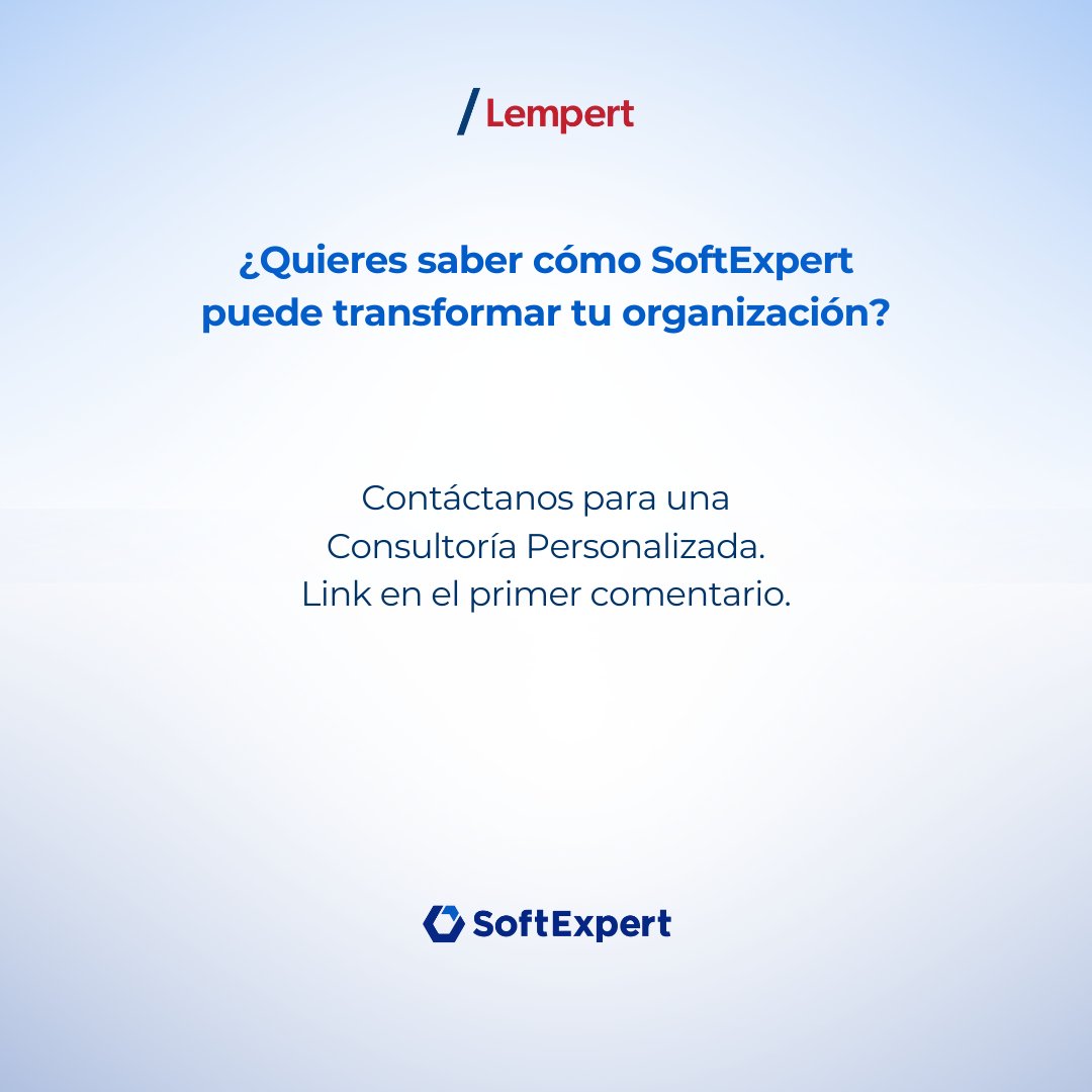 LEMPERTsa's tweet image. Muchas empresas suman apps para “digitalizarse”, pero lo que necesitan es control.
@SoftExpert centraliza calidad, procesos, documentos y cumplimiento en una sola plataforma: sin silos ni duplicaciones.
Lempert te acompaña en toda la implementación.