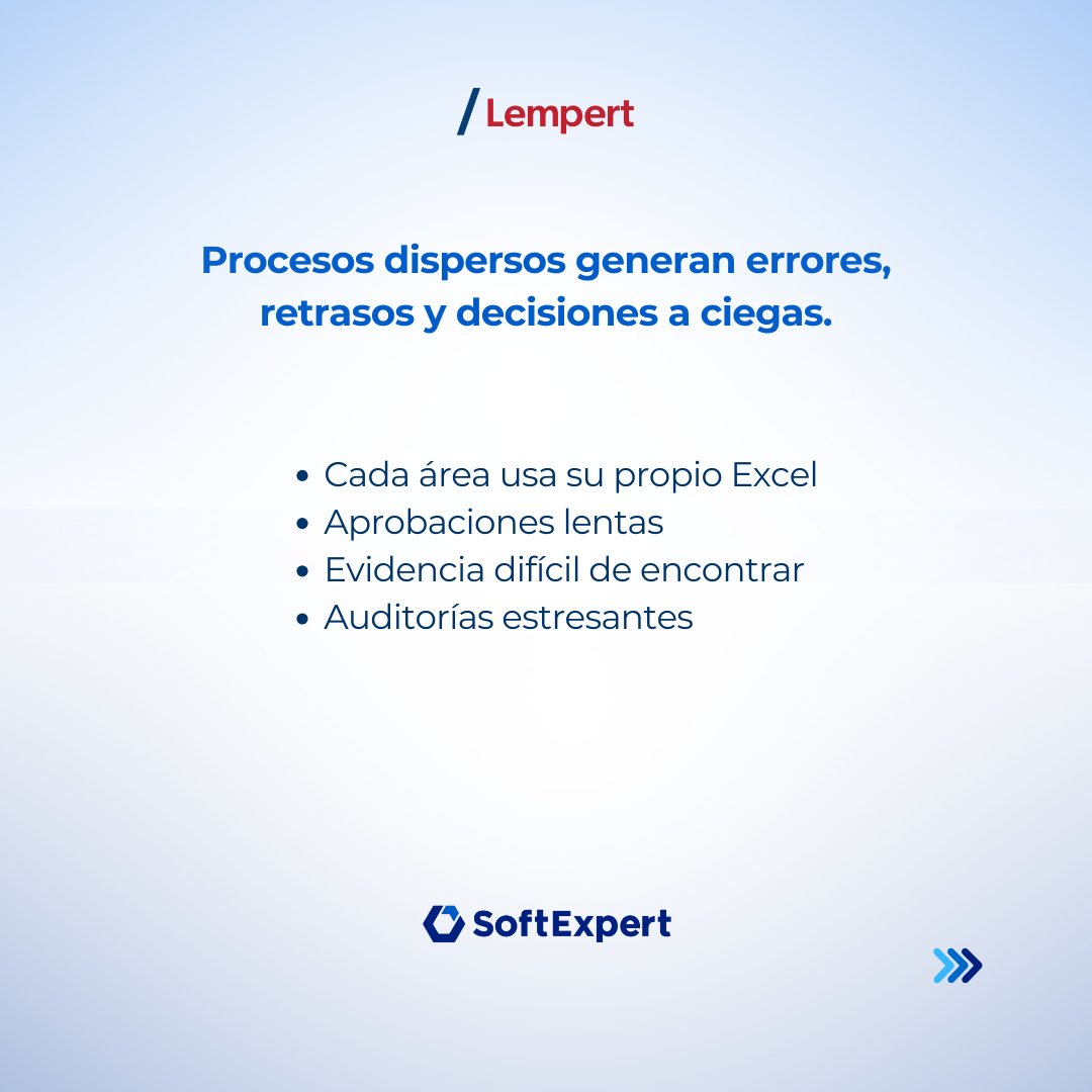 LEMPERTsa's tweet image. Muchas empresas suman apps para “digitalizarse”, pero lo que necesitan es control.
@SoftExpert centraliza calidad, procesos, documentos y cumplimiento en una sola plataforma: sin silos ni duplicaciones.
Lempert te acompaña en toda la implementación.