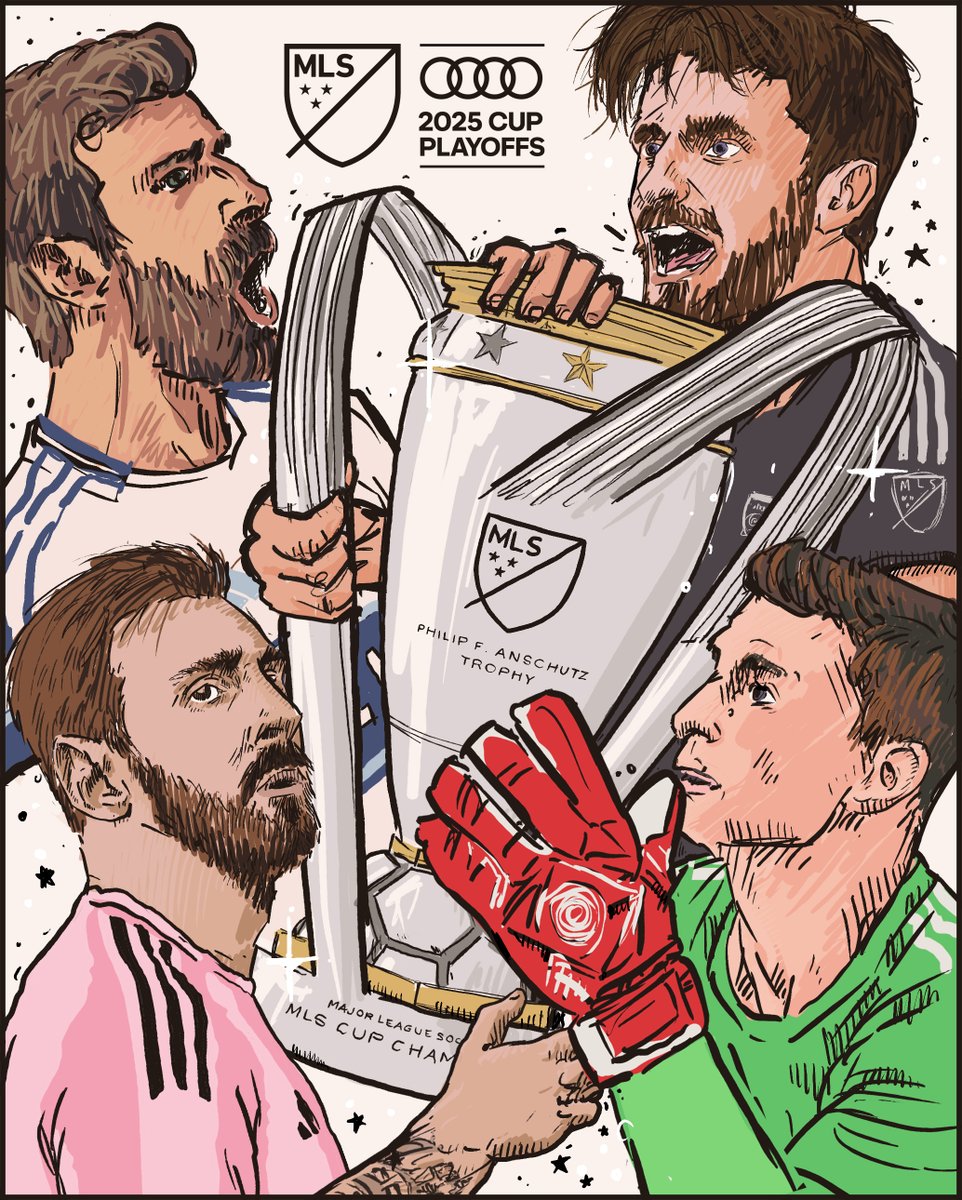 MLS's tweet image. Last four standing. 🏆

The Conference Finals kick tomorrow — drop your picks for the East and West. ⤵️

6pm ET: Miami vs. New York City
9pm ET: San Diego vs. Vancouver

📺: Apple TV // Audi MLS Cup Playoffs