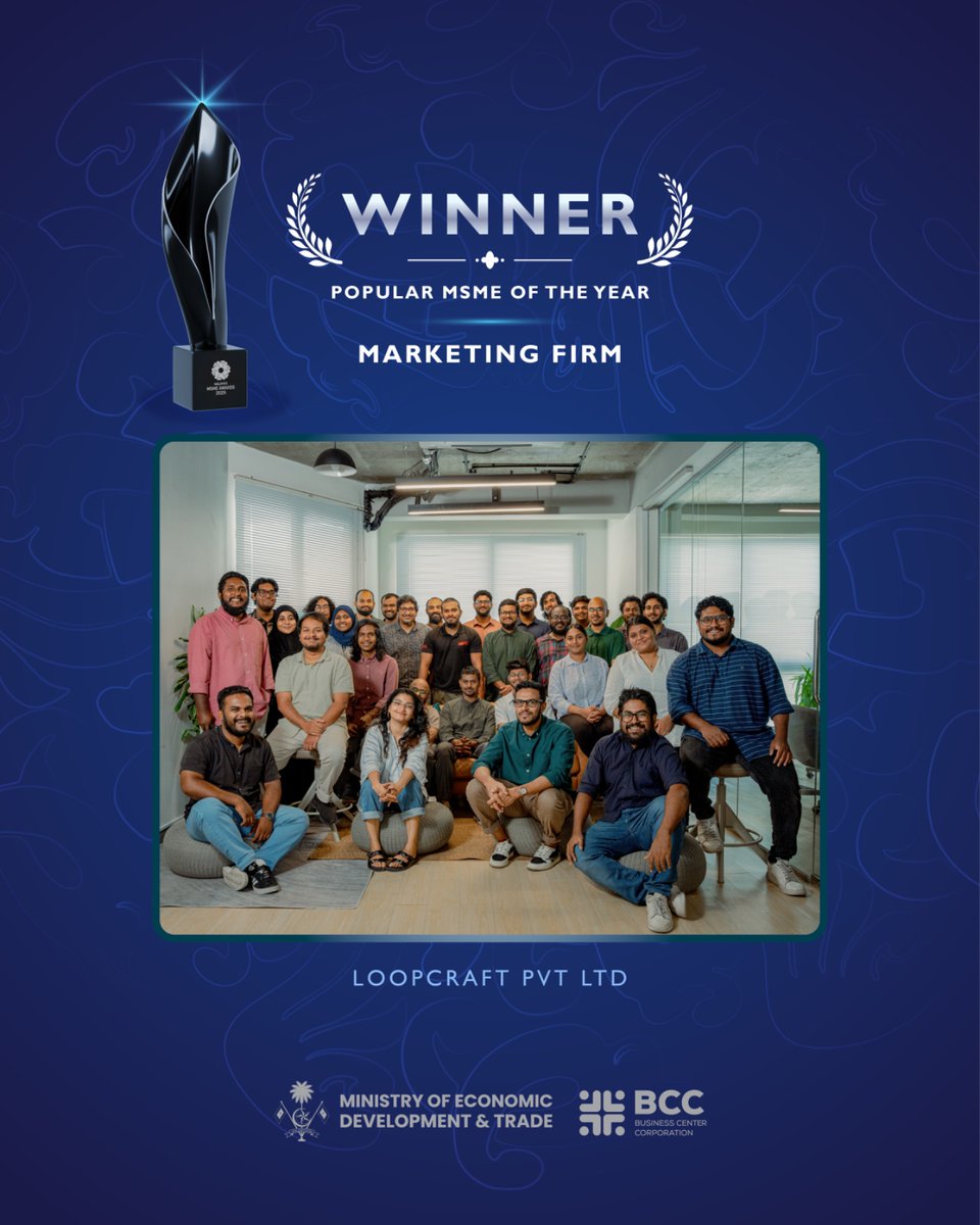 BCC_mv's tweet image. Loopcraft Pvt Ltd wins the Popular MSME of the Year – Marketing Firm.
#MSMEAward2025 #BCC #DhiveheennahIskan