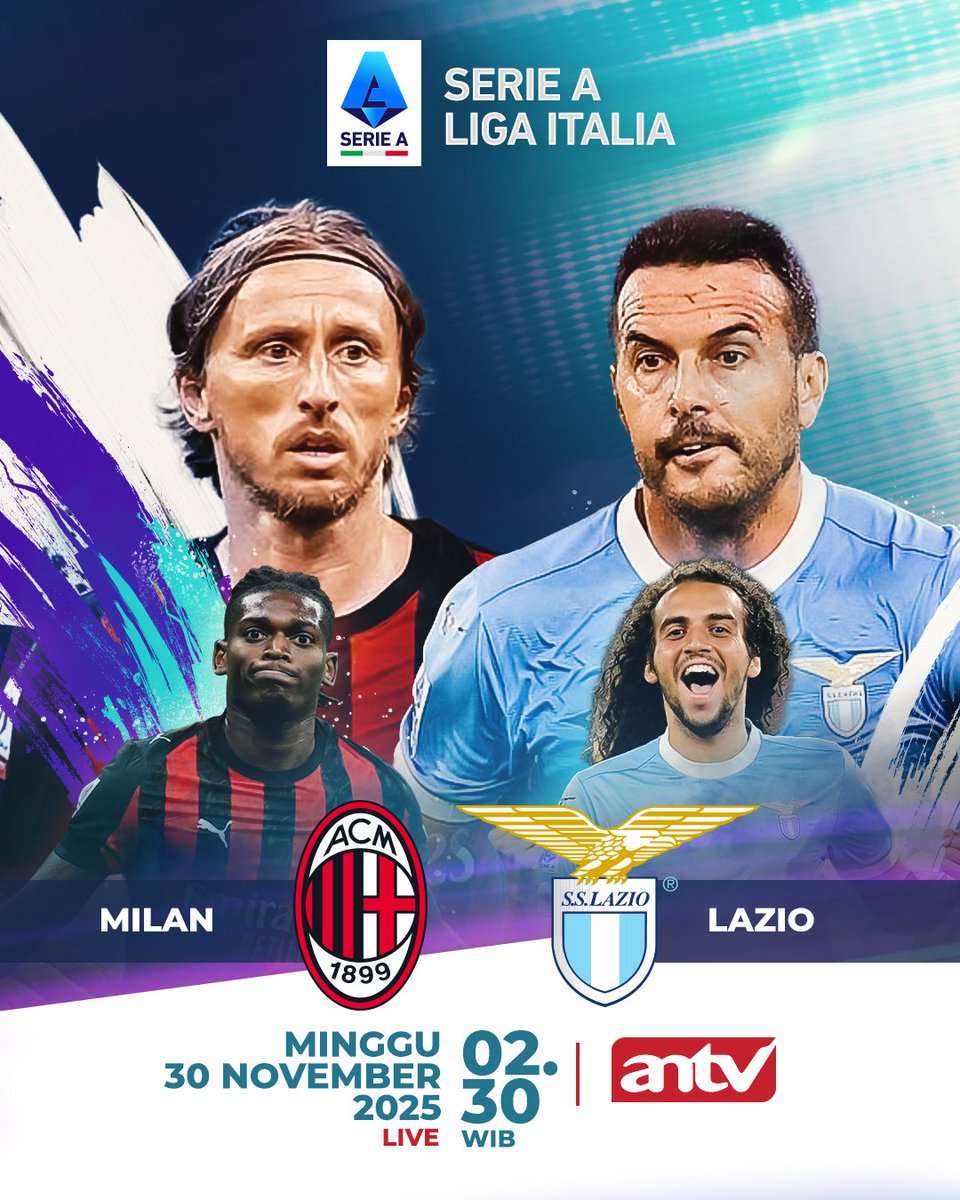 Malam penentuan di San Siro! 🔥
Milan dan Lazio siap adu gengsi, adu strategi, dan adu nyali!
Siapa yang bakal mengguncang papan klasemen Serie A?”

Saksikan laga panasnya!
🎥 Minggu, 30 November 2025 – Pukul 02.30 WIB
📺 LIVE hanya di ANTV!

👉 Jangan lupa ajak teman nonton