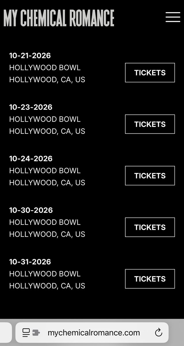 ayamiyahara's tweet image. @StubHub why are you listing unlisted #MCR tickets for the #HollywoodBowl on Oct 26? So many people have purchased them, but there’s no listing on the MCR website, #Ticketmaster, or the Hollywood Bowl. Will MCR eventually add an Oct 26 show? Hmm…
#MCRHollywoodBowl2026