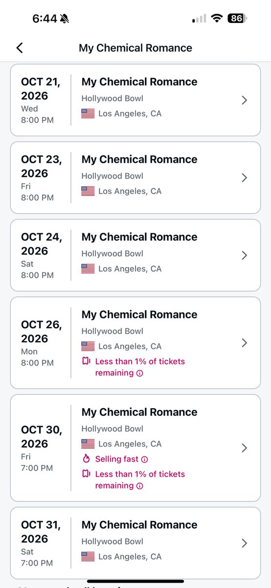 ayamiyahara's tweet image. @StubHub why are you listing unlisted #MCR tickets for the #HollywoodBowl on Oct 26? So many people have purchased them, but there’s no listing on the MCR website, #Ticketmaster, or the Hollywood Bowl. Will MCR eventually add an Oct 26 show? Hmm…
#MCRHollywoodBowl2026