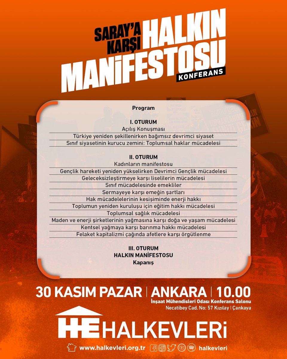 🔶️Türkiye Buluşması: Saray'a karşı Halkın Manifestosu

Memleketin dört bir yanından yola çıktık.  Saray'ın karşısına Halkın Manifestosu'yla dikilmek için hazırlanıyoruz.

İşçiler, kadınlar, gençler, emekliler... Haydi 30 Kasım'da Ankara'da, Halkın Manifestosu'nu birlikte