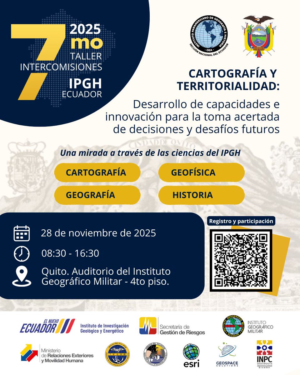 #EnVivo | 𝟕.° 𝐓𝐚𝐥𝐥𝐞𝐫 𝐈𝐧𝐭𝐞𝐫𝐜𝐨𝐦𝐢𝐬𝐢𝐨𝐧𝐞𝐬 𝐝𝐞𝐥 𝐈𝐏𝐆𝐇
🗺️ Cartografía y Territorialidad: Desarrollo de capacidades e innovación para la toma acertada de decisiones y desafíos futuros.
👉 Sigue la transmisión:▶️ youtube.com/live/VXJ7vJ-3K…
<a href="/IPGHEcuador/">IPGHEcuador</a> <a href="/IPGH_PAIGH/">IPGH</a>