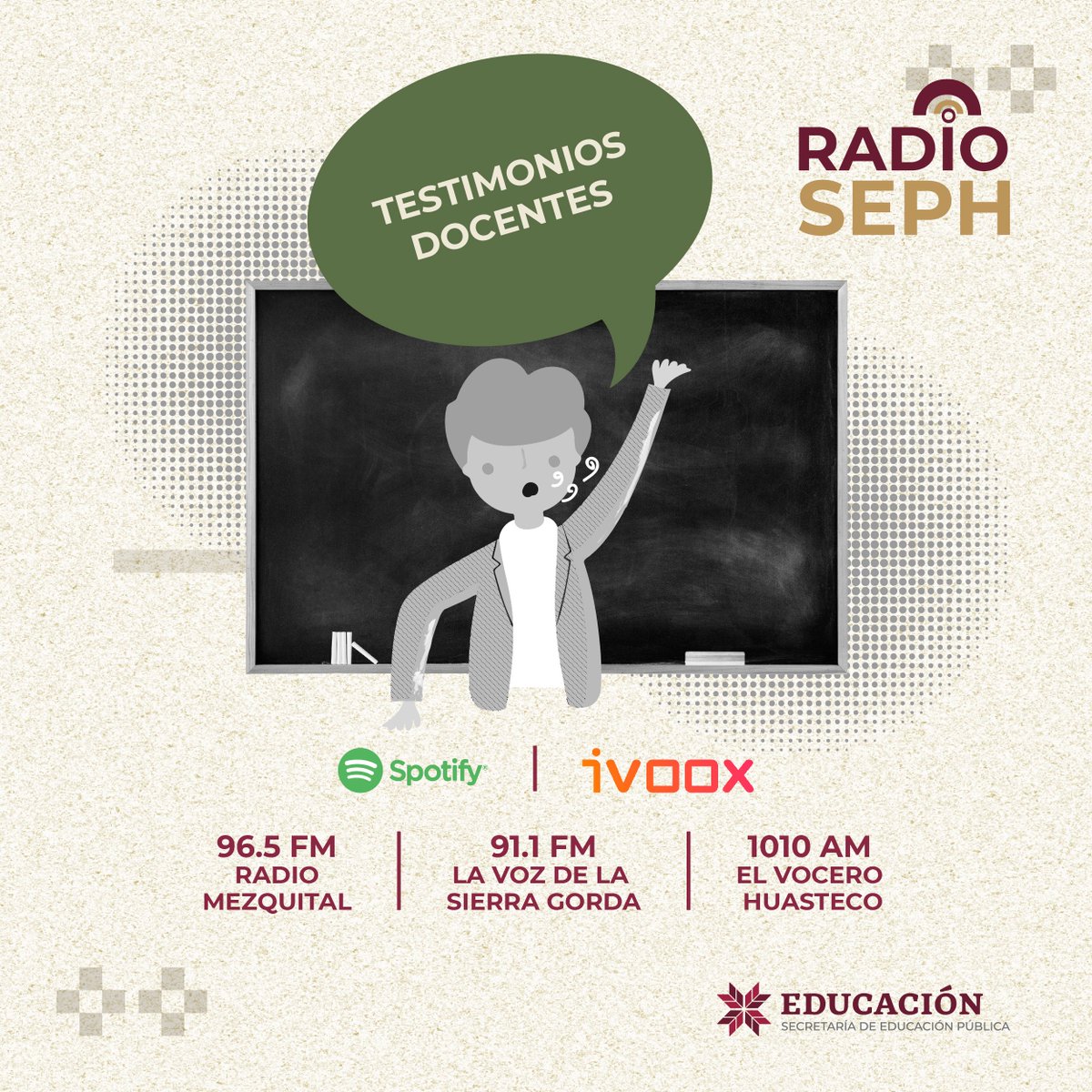 SEPHidalgo's tweet image. 📻 #RadioSEPH conecta contigo, compartiendo historias y acciones educativas de nuestra comunidad. ¡No te lo pierdas! Escúchanos en:
🔗 iVoox bit.ly/3O7o6aQ
🔗 Spotify spoti.fi/48LhEyU
#PrimeroLaEducación 🏫✨