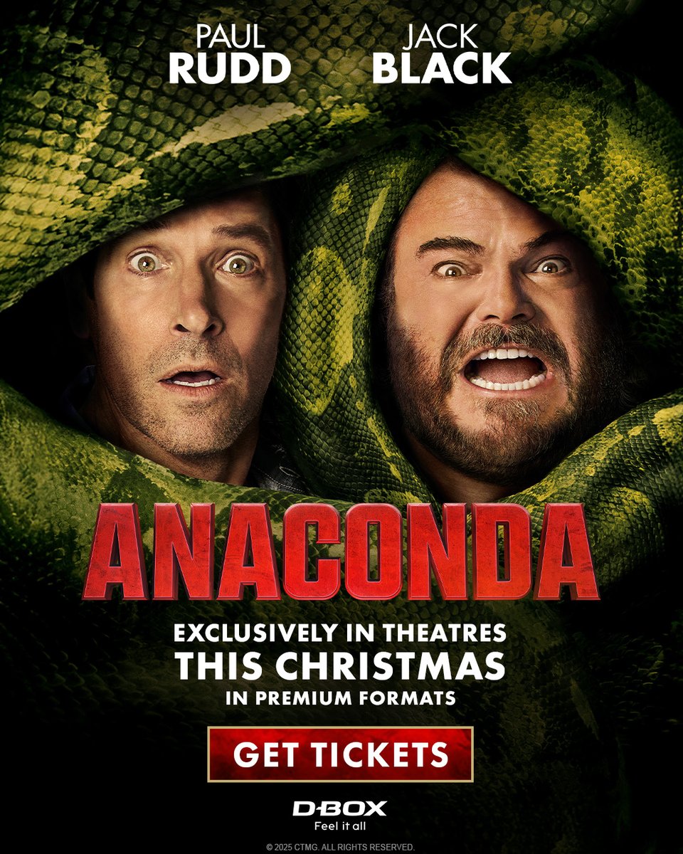 🐍 Anaconda is slithering into D-BOX theaters!
Feel the danger, tickets on sale now. 💥
hubs.la/Q03W7bBW0
//
🐍 Anaconda arrive en D-BOX!
Ressens le danger, billets en vente maintenant. 💥
hubs.la/Q03W75Yg0

#dboxtech #haptic #movie #movingseats #anaconda