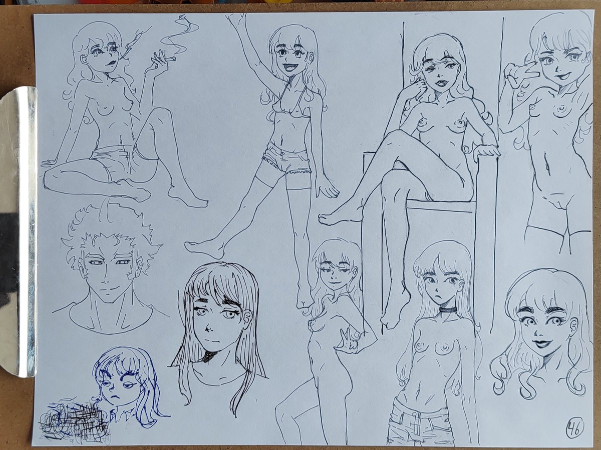 Rkgk sheet n°46
In this one I was trying a more free style. It kinda works, bodies turned out like I'm looking for, but face/head doesn't convince me, I'll go further in that.  #dailysketch #sketch #sketchart #rkgk #fountainpen #ink