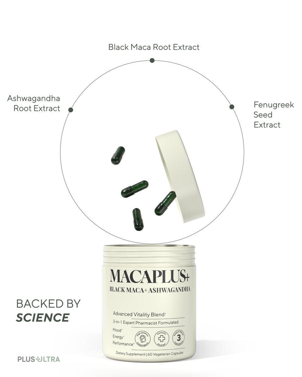 PlusPlusUltra_'s tweet image. Science-backed botanicals for balanced energy and mood.
 MACAPLUS+ blends maca, ashwagandha, and fenugreek for daily resilience.
#energyboost #moodbalance #healthoptimization #naturalsupplements