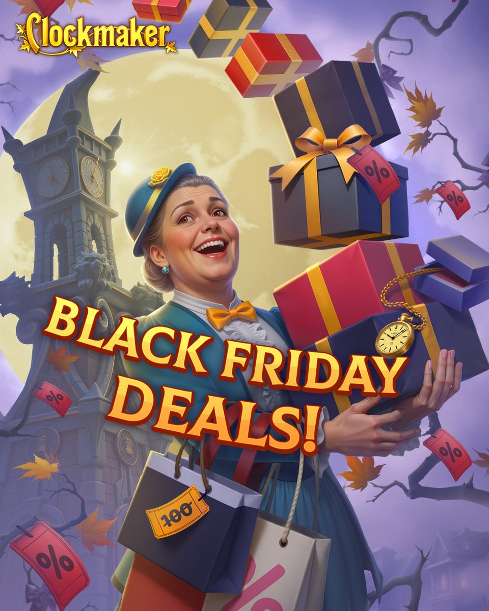 ClockmakerGame's tweet image. 🛍️ 𝐁𝐥𝐚𝐜𝐤 𝐅𝐫𝐢𝐝𝐚𝐲 𝐢𝐬 𝐎𝐍 𝐢𝐧 𝐂𝐥𝐨𝐜𝐤𝐦𝐚𝐤𝐞𝐫! ➡️ play.belka-games.com/twi

Deals everywhere, gifts around every corner, and the clock ticking faster than ever 🏃‍♀️ Now&apos;s the best time to get what you want, so jump in and grab everything you need!