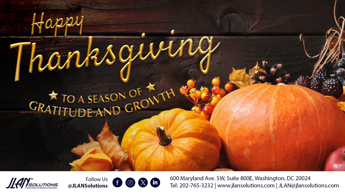 Happy #ThanksgivingWeekend from all of us at JLAN Solutions! We're grateful for the opportunity to serve our customers, partners, and communities, and for the trust placed in us. Wishing you and your loved ones a week filled with gratitude, joy, and beautiful memories.
#Gratitude