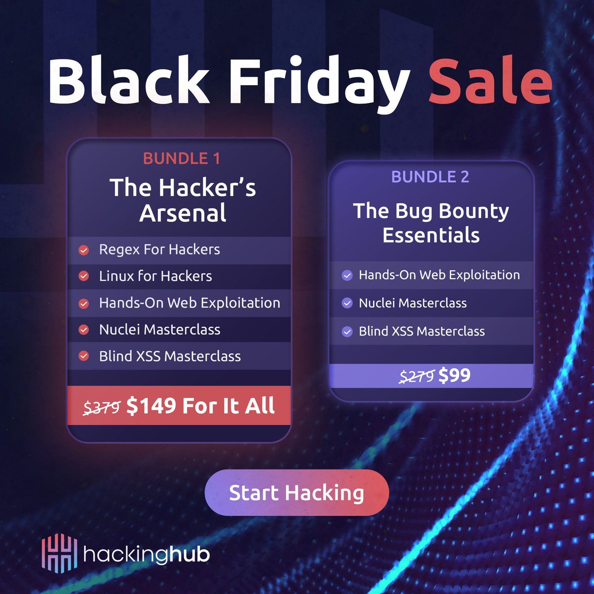 _JohnHammond's tweet image. Okay, @hackinghub_io is in a giving mood for the holiday season -- discounts still live and they are doing ANOTHER giveaway with this post for their:
1. Hacker&apos;s Arsenal: hhub.io/2025ArsenalBun…
2. Bug Bounty Essentials: hhub.io/2025BugBountyB…
Same gimmick, comment + retweet…