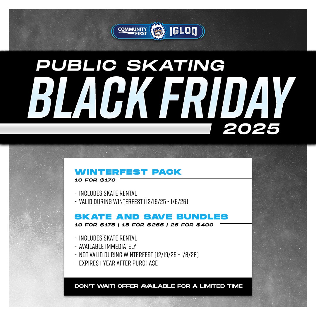Black Friday at the Igloo! Bundle skating passes and save with the WinterFest pack or our Skate &amp; Save Bundle.

🔗 bit.ly/3jf1jgR