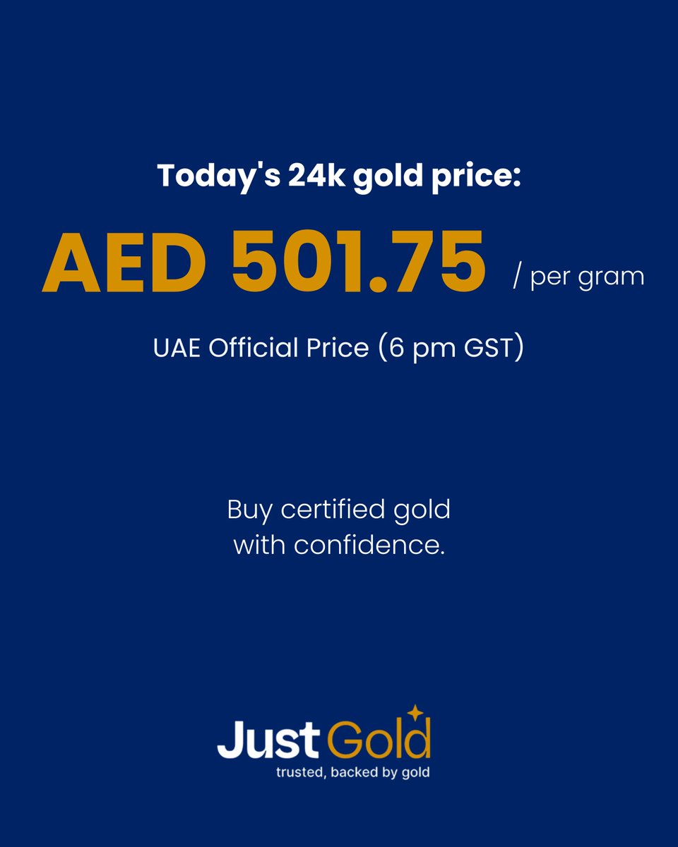 JustGoldapp's tweet photo. Latest Gold Price.

#GoldPriceUAE
#UAEGoldRate
#DubaiGoldPrice
#GoldRateToday
#24KGoldUAE
#JustGoldMe
#gold #GoldPrice #DubaiGold #UAEGold #24k #24kgold https://t.co/4p3gm7WZnR