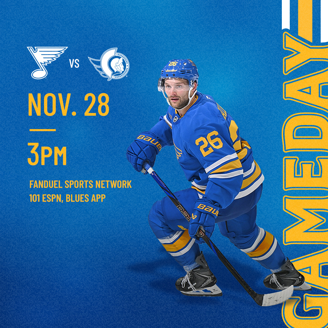 StLouisBlues's tweet image. Back home for a Black Friday matinee 🎶

🏒: Blues vs. Senators
⏰: 3 p.m. CT
📺: @FanDuelSN_MW
📻: @101espn, Blues App
🗞️: stlblues.me/44r8siO

#stlblues