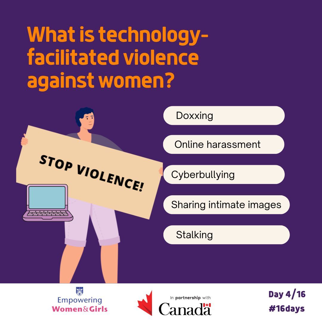 Technology-facilitated violence, from trolling and stalking to doxing and non-consensual image sharing, is a growing threat to women and girls.

Learn more about what this looks like and why it matters:
👉 buff.ly/K9KpiLZ 

#16days #NoExcuse #ACTtoEndViolence