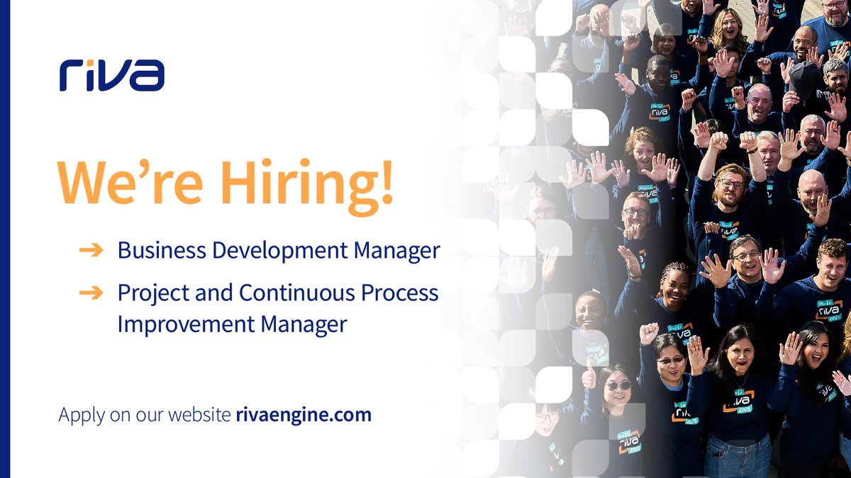 🚀 We’re hiring!

Join Riva and help deliver innovative solutions that power businesses worldwide. 

We’re currently looking for:
- Project and Continuous Process Improvement Manager
- Business Development Manager

Check out all our open roles and apply 👉 na3.hubs.ly/y0ch_B0