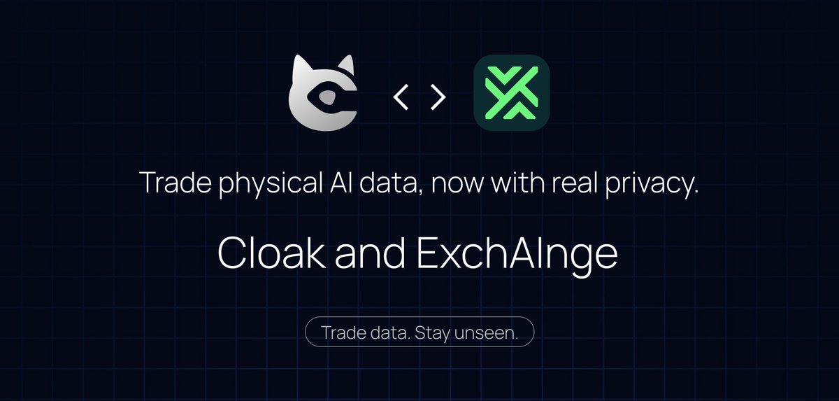 exchaingeai's tweet image. We are adding a new integration with @cloaklabz to allow anyone to purchase data on ExchAInge in a fully anonymous way.

No exposure, no identity revealed, no tracking.

Clean access to the data you need with full privacy by default.

We are just getting started.