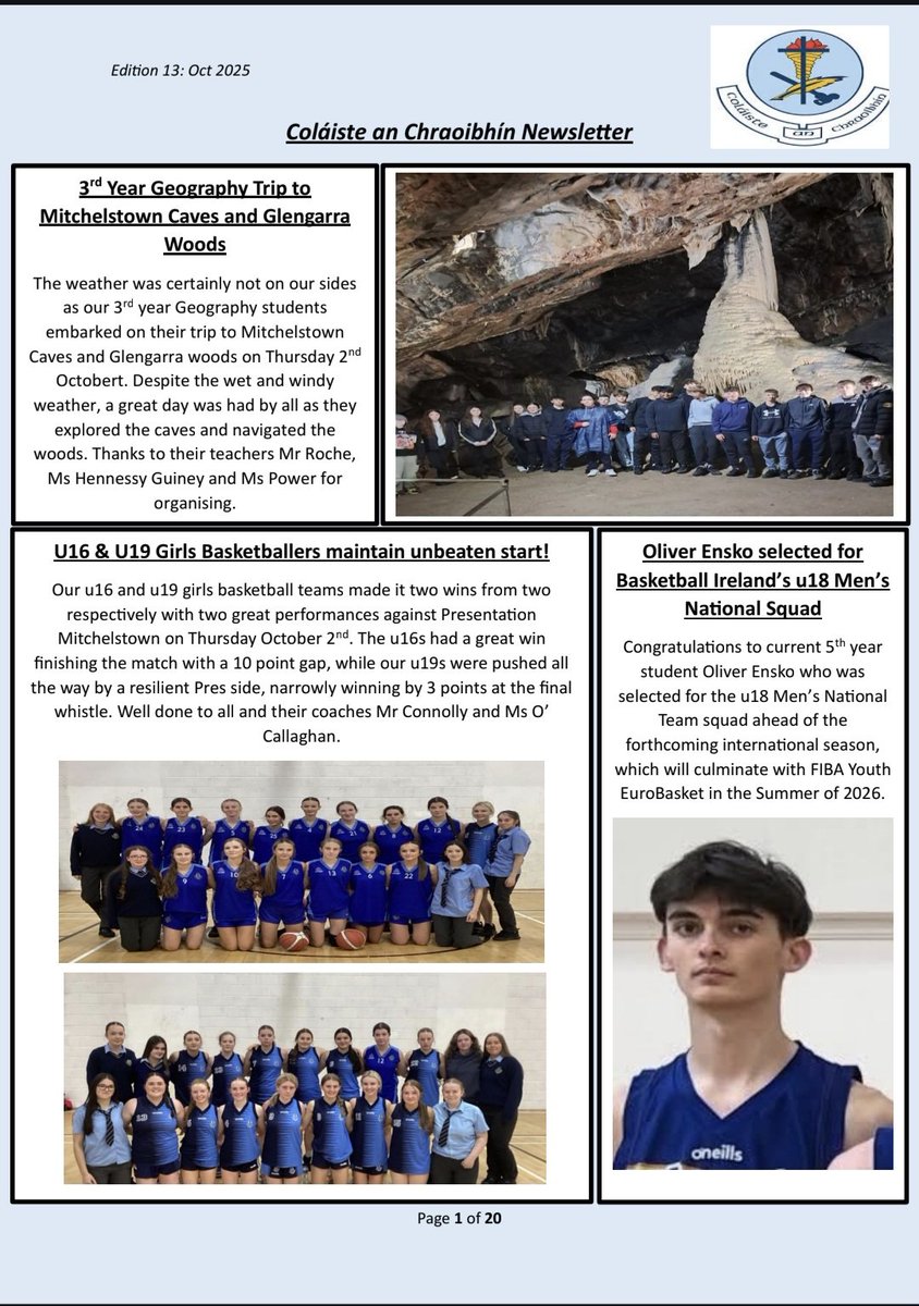October Newsletter now live on our new school website- full pdf, along with all previous editions, can be accessed at the following link: colaisteanchraoibhin.ie/newsletters/