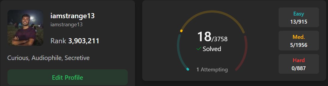 itzshibuu's tweet image. slowly will improve surely

#100DaysOfCode #leetcode