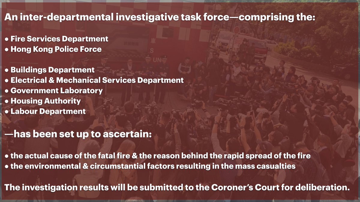 hkpoliceforce's tweet photo. In the aftermath of the devastating #FIRE at #WangFukCourt in #TaiPo that’s claimed numerous lives &amp; injured multiple persons—the HK #Police will stand in solidarity with our city to weather this difficult episode, spare no effort in probing the inferno &amp; assist citizens in need. https://t.co/1Lbiz4OHH1