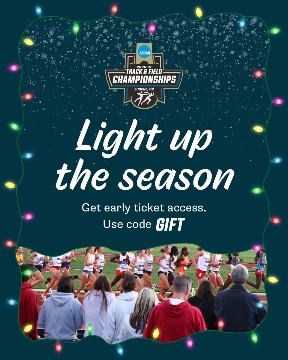 NCAATrackField's tweet image. This Black Friday, give the GIFT of making memories!

Use code 'GIFT' to access tickets to the Division I #NCAATF Championships  in Eugene, OR before the general public!

🎟️ am.ticketmaster.com/haywardtrackan…