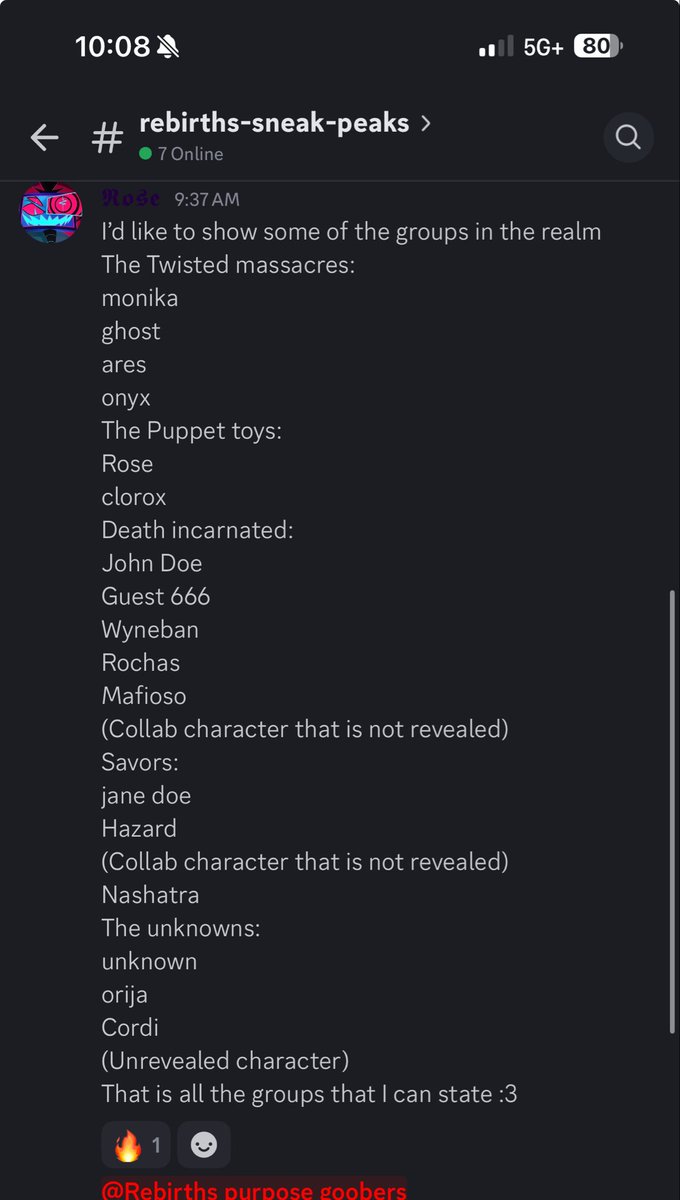 RebirthsPurpose's tweet photo. New news including the groups of the survivors and killers as well as some reveals for new characters also the thanksgiving art is being worked on and we found out we have announcers rose and Clorox https://t.co/FBl0LjqW6I
