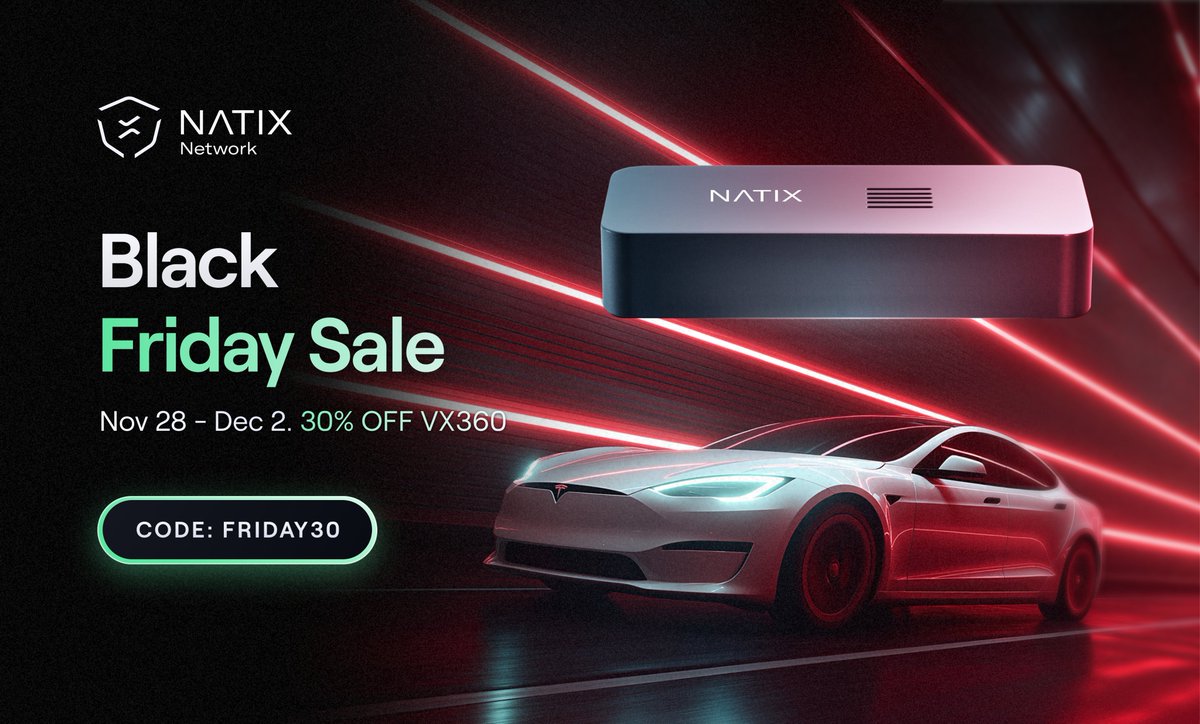 NATIXNetwork's tweet photo. Black Friday is coming to NATIX! 🎉 

We’re giving the community an exclusive 30% OFF the VX360.

From Nov 28 to Dec 2, you can grab your device at a big discount using the code FRIDAY30 at checkout. 🎁 https://t.co/02f1ehM34k