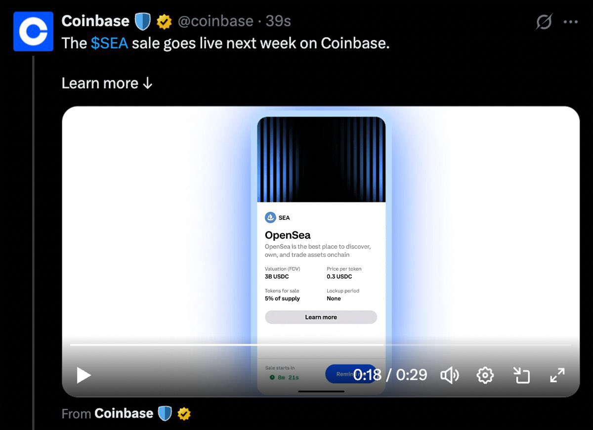 ibxdweb3's tweet image. Coinbase will soon start selling the @opensea token

$SEA is planned to leave the FDV 3B

Another Over cap token that won’t keep such a price even for a day

Will you take it?
#BASE #NFT