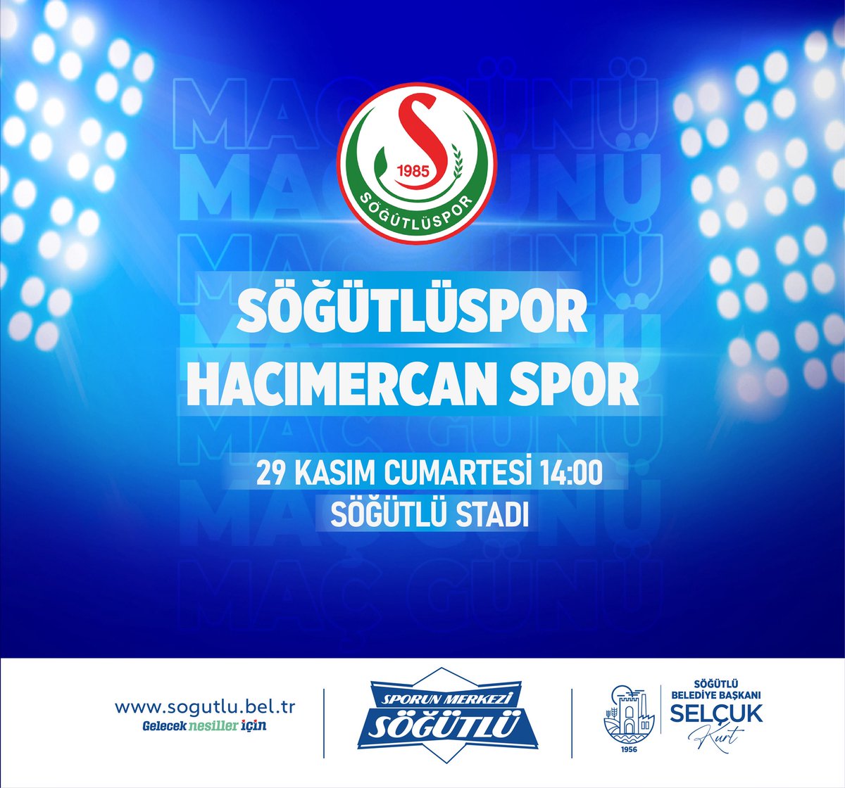 Söğütlüsporumuz, 29 Kasım Cumartesi günü saat 14:00’da İlçe stadımızda sahaya çıkıyor. ⚽️
Takımımıza destek olmak için tüm hemşehrilerimizi tribünlere davet ediyorum.