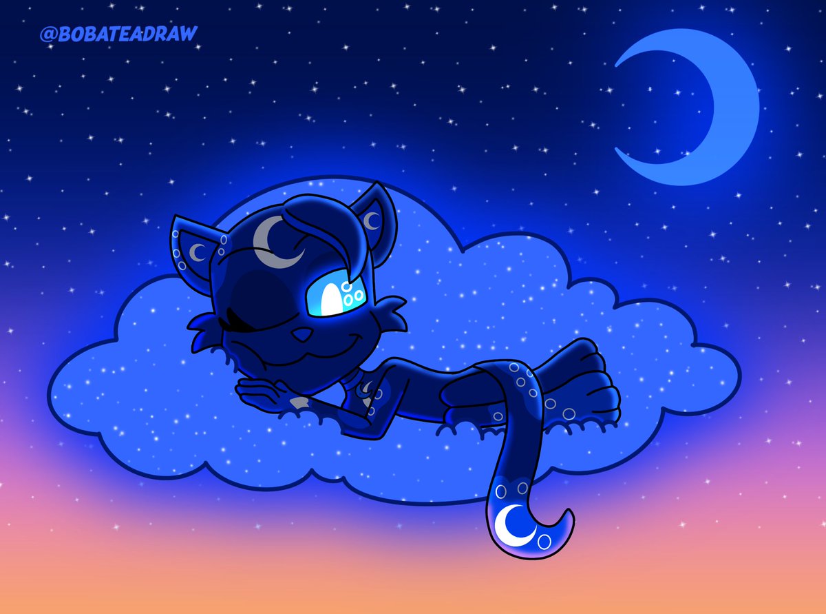 SleepyCat990's tweet image. DTIYS Sleepy Float Midnight

As the sun descends to

greet the coming night, 

Midnight peeks to look

below,knowing it’s her turn. 

She gently bids the critters 

go to sleep until the morning.

This DTIYS poem is for my big sister,Meg

#dtiys #sleepyfloatmidnight #procreate