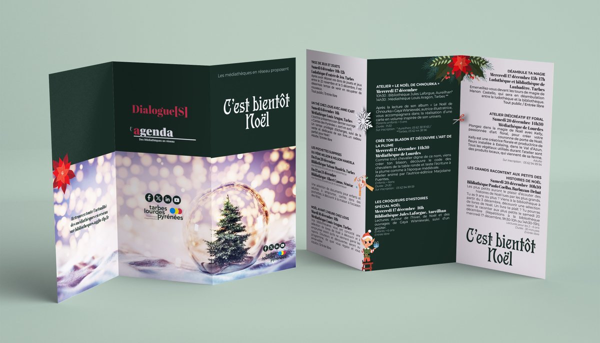 𝐂'𝐞𝐬𝐭 𝐛𝐢𝐞𝐧𝐭𝐨̂𝐭 𝐍𝐨𝐞̈𝐥
Les médiathèques en réseau de la Communauté d'agglomération Tarbes-Lourdes-Pyrénées vous ont préparé des animations de Noël qui démarreront dès le samedi 6 décembre.
Retrouvez l'intégralité des évènements de Noël ici : bit.ly/43YnZq9