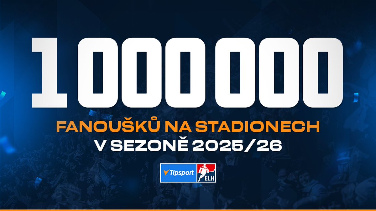 🏟️🏒TELH25-26 27/52 
🔥1⃣.0⃣0⃣0⃣.0⃣0⃣0⃣🔥

Aktuální sezóna <a href="/telhcz/">Tipsport extraliga</a> právě překročila metu prvního milionu návštěvníků👏

Stalo se tak záhy po otevření WERK arény před duelem  <a href="/hcocelaricz/">HC Oceláři Třinec</a> ⚔️ <a href="/hcolomouc/">HC Olomouc</a> , kterým právě startuje  program dnešního kompletního 27. kola TELH.