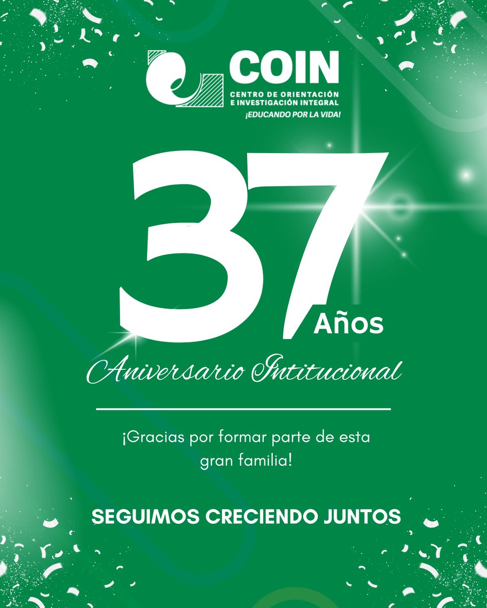 🎉 ¡Hoy celebramos 37 años de compromiso y acción!  
Desde 1988, en el Centro de Orientación e Investigación Integral (COIN) trabajamos por una sociedad más justa, inclusiva y solidaria.  
Gracias a cada persona que ha sido parte de este camino.💚

#coin #vih #lgbtcommunity #ud