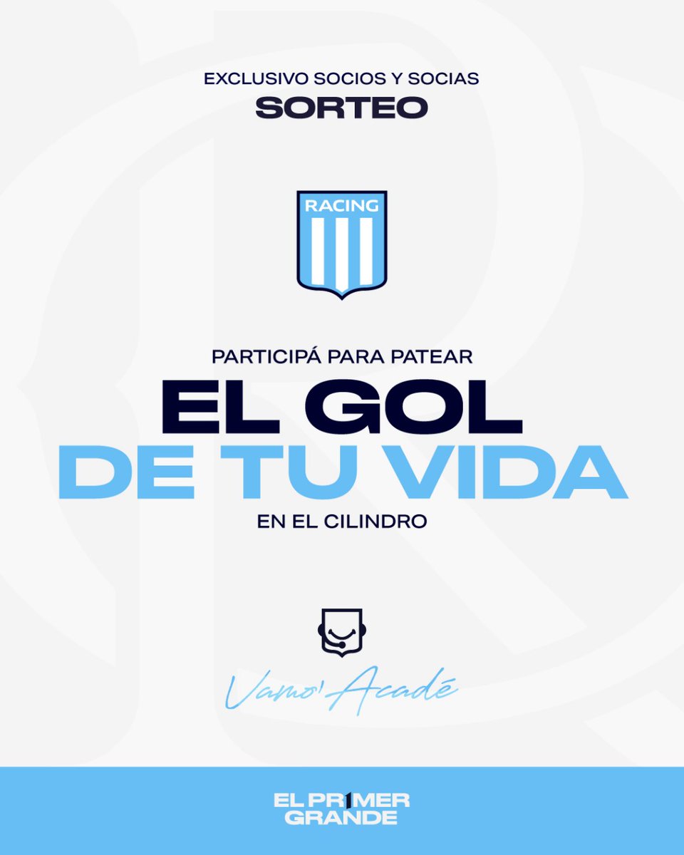 RacingSocios's tweet image. Ahora podés cumplir tu sueño y hacer el gol de tu vida este lunes en el Cilindro 🩵⚽️

Participá acá👇
🔹 Comentá tu nombre y últimos 3 números de socio/a.
🔹 Cuota de Noviembre 2025 abonada
🔹 Seguirnos y RT