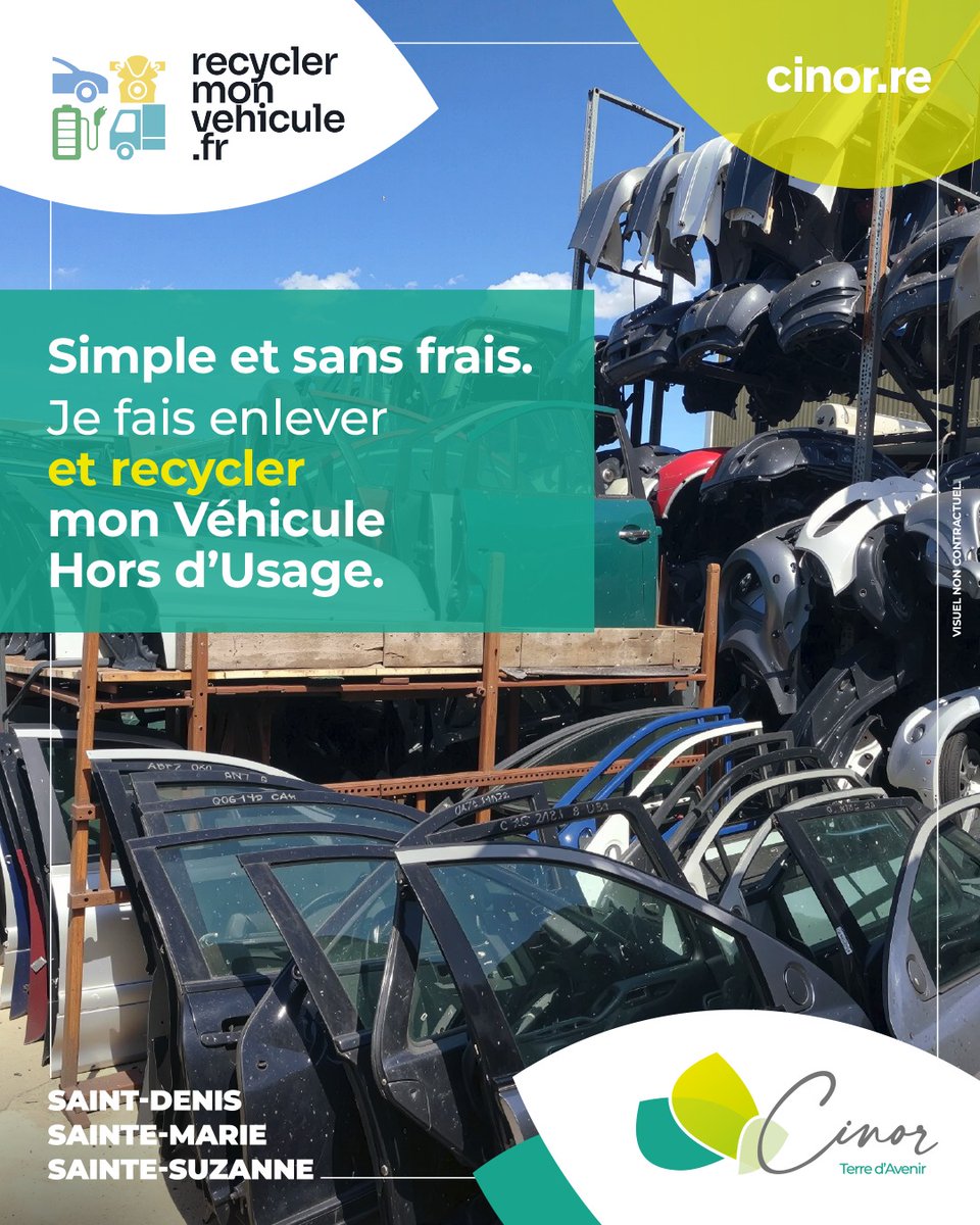🚗💥 #Cinor | #TerreDurable
Avec Recycler mon véhicule, faites enlever gratuitement votre VHU !
♻️ Simple, gratuit, écolo.
👉 Conditions d’enlèvement : urlz.fr/uYgX
🔍 Centres agréés près de chez vous : urlz.fr/uYgZ
#FaitesRecyclerVotreVéhicule