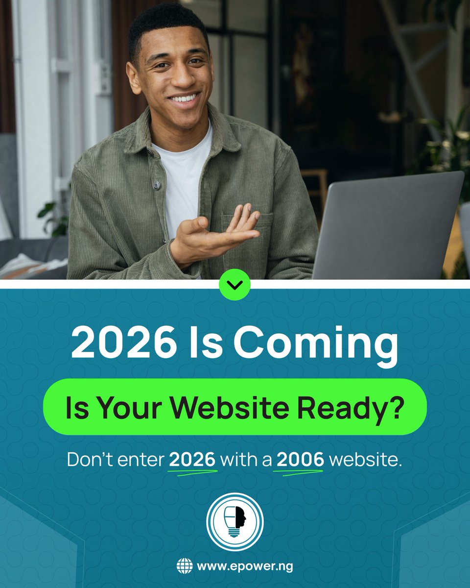 EpowerNg's tweet image. The web evolves fast.
Designs, trends, and customer expectations have changed.
Let’s upgrade your online presence before your competitors do.

#WebsiteUpgrade #FutureReady #WebTrends2026 #EpowerNG #ModernDesign