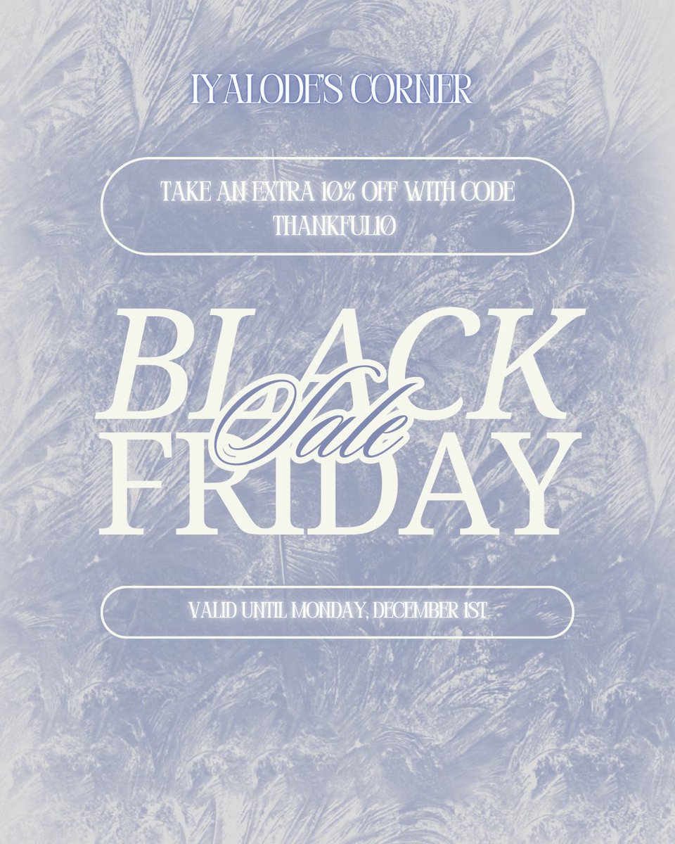 Take an extra 10% off today through Monday (that’s 30%) with code THANKFUL10

happy holidays, you filthy animals 💋

iyalodescorner.com
