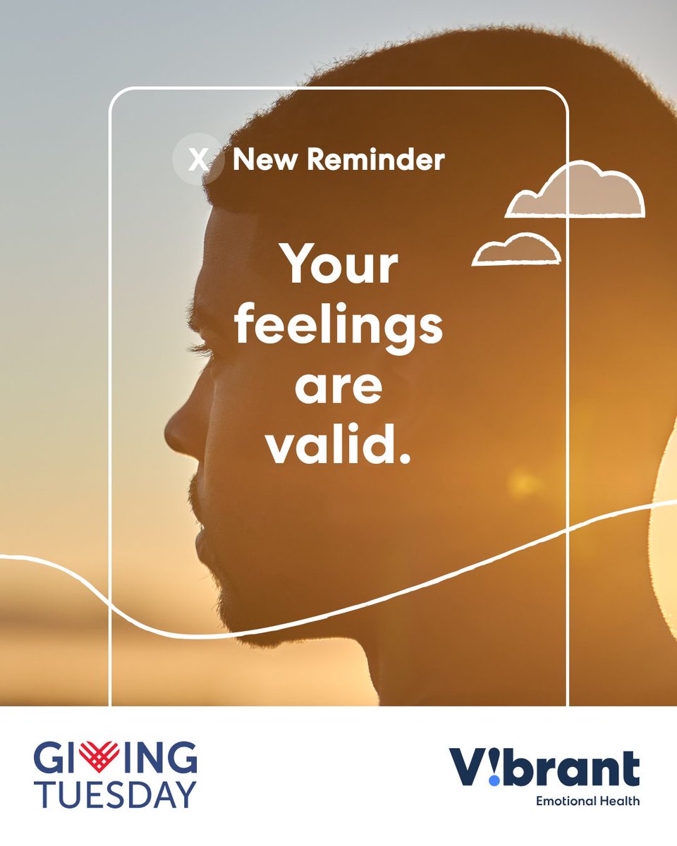 vibrantforall's tweet image. Hearing reminders from someone who understands what you&apos;re going through, like a peer supporter, can be comforting. 💙

This #GivingTuesday, your support helps ensure that kind of connection is always available for individuals &amp;amp; families who need it most: bit.ly/47XJEkU.