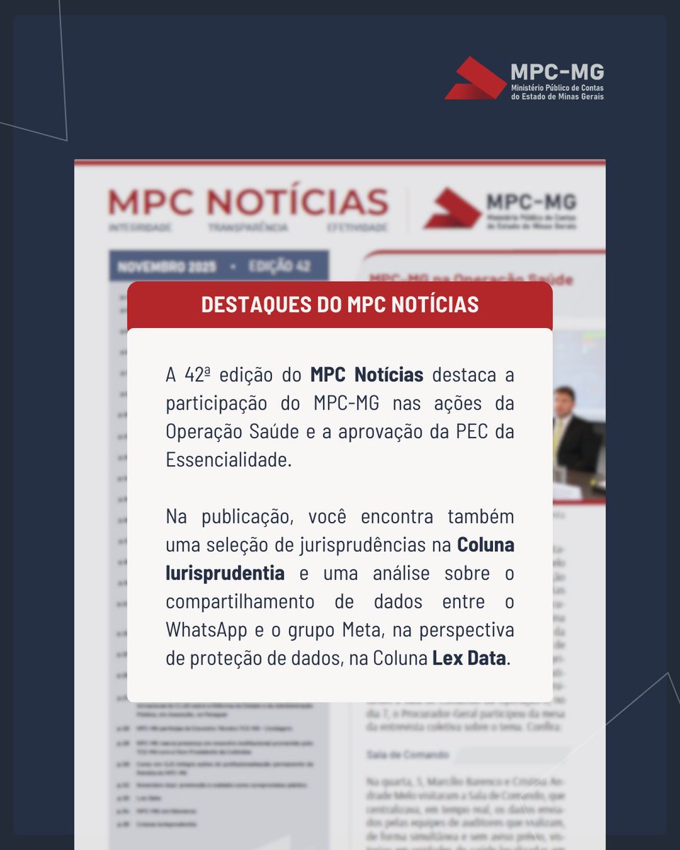 MPC_MG's tweet image. Estão no ar o MPC Notícias e o MPC Cast de novembro!  
A iniciativa, com periodicidade mensal, é ferramenta de aproximação do MPC-MG com a Administração Pública e com os cidadãos. 

Confira aqui: mpc.mg.gov.br/mpc-noticias/
