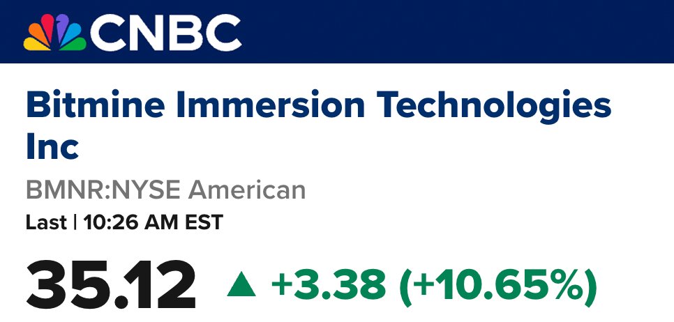 SAMALTCOIN_ETH's tweet image. $BMNR +10% ripping back above $35 🚀

Tom Lee’s year end $ETH rally forecast warming up fast
