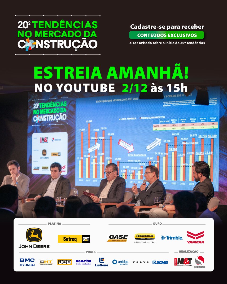 Sobratema's tweet photo. 🎬 Amanhã é o dia! 

Prepare-se para assistir, no YouTube, a apresentação que marcou o palco da 20ª Tendência no Mercado da Construção. 

🗓 Dia 2/12, às 15h 

#Sobratema #MercadoDeEquipamentos #ConstruçãoCivil #LiderançaNoSetor #InovaçãoNaConstrução https://t.co/SXSFrZ2u1a