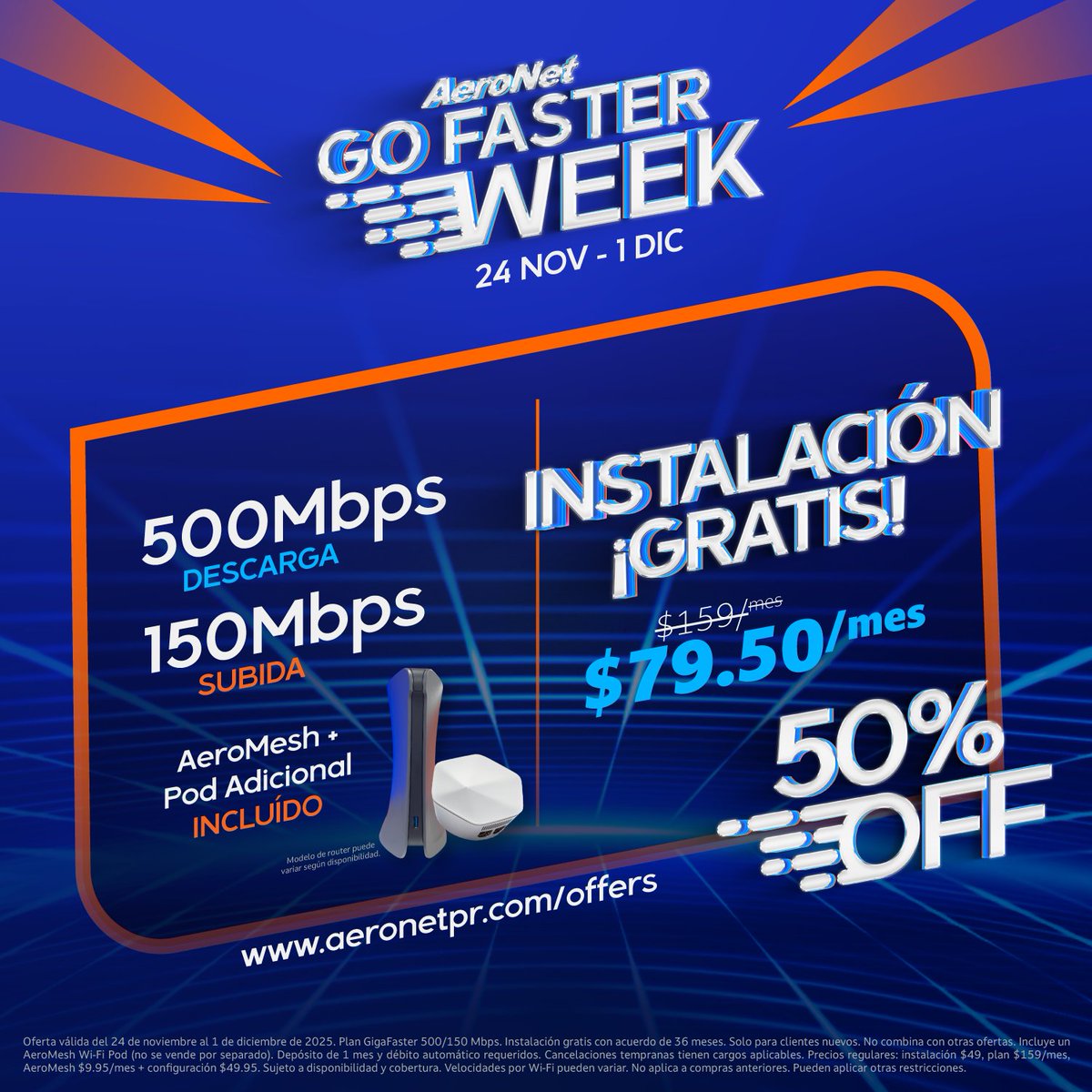 Domingo de planificación.¿Tu internet actual te da problemas?

GigaFaster 500 los elimina todos.

$79.50/mes hasta mañana medianoche.

👉gofasterpr.com/gofasterweek20…

#Conunsoloclic #GoFaster 🚀