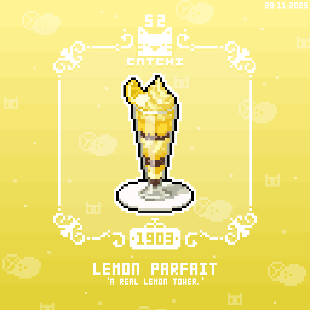 Catchi_52's tweet image. ＜檸檬芭菲＞
「真正的檸檬『塔』」

-28/11/2025 [像素日更 Daily pixek 1903] #像素 #美食 #pixels #pixelart #food #drawing #tasty #illustration #art