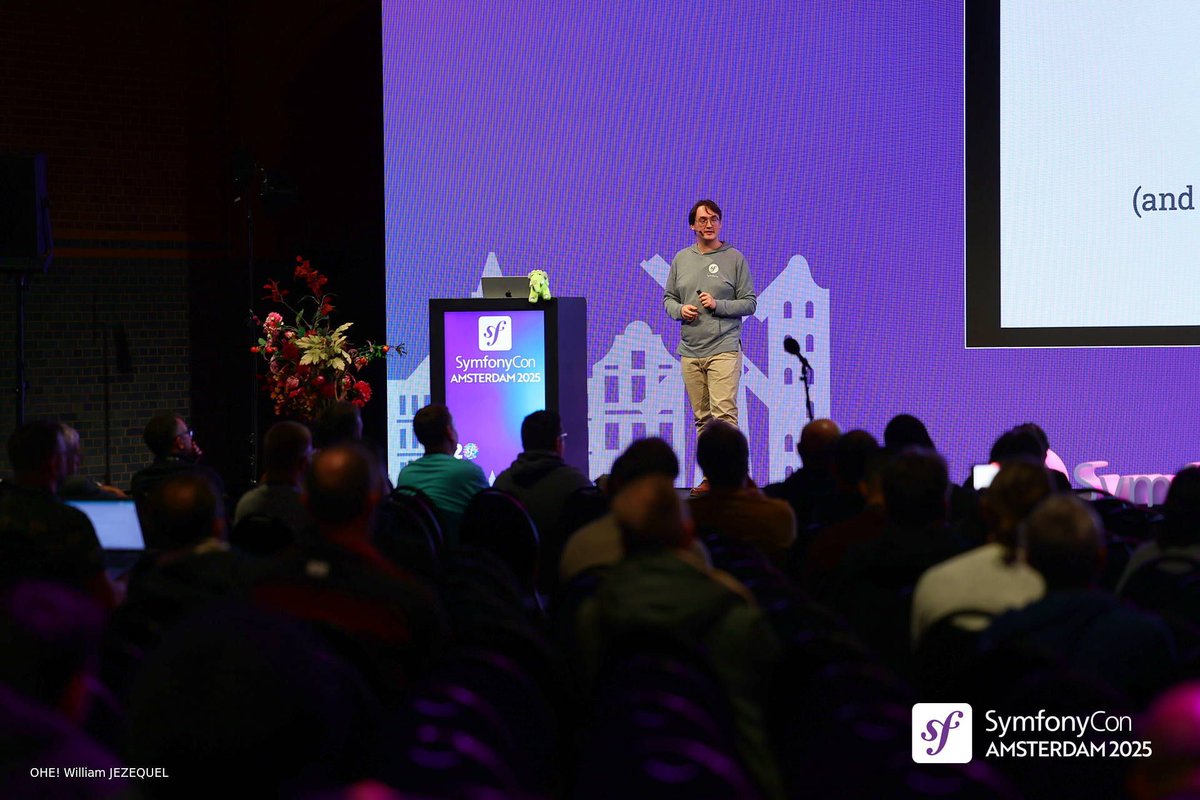 symfonycon's tweet image. 🚀 Live now! 
Titouan Galopin (@titouangalopin) with “Emerging AI Design Patterns in Symfony”

At #SymfonyCon 2025, Titouan is showing how to make LLMs production-ready in Symfony — from prompt writing to agent orchestration, guardrails, and observability! 🤖💻✨

#Symfony #PHP