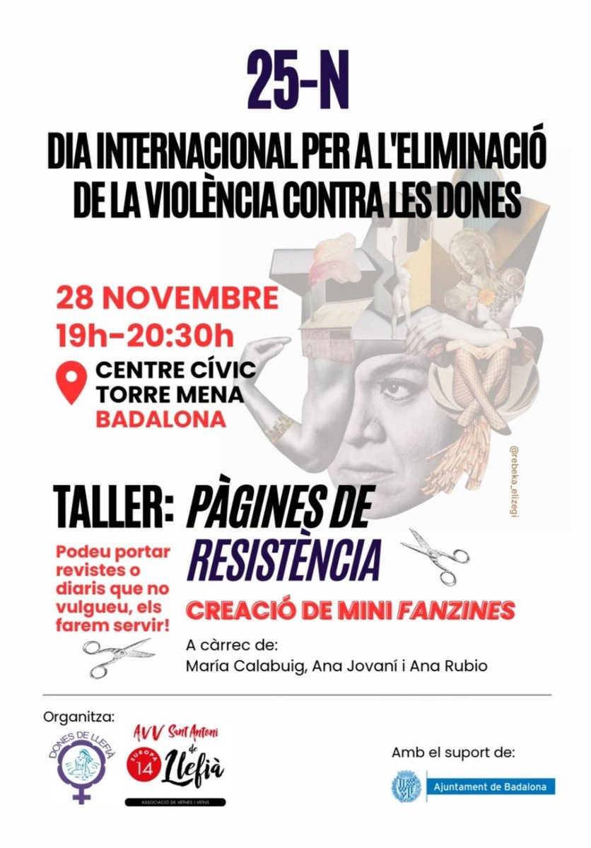 Aquesta tarda ens veiem al

 Taller: Pàgines de resistència
📍CC Torre Mena
🕖 19h

Activitat contra la violència de gènere #25N organitzada per les companyes de <a href="/grupdonesllefia/">Grupdonesllefia</a>

No esteu soles, no estem soles ♀️
#Llefià
#Badalona