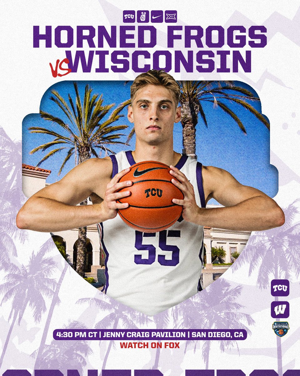 For the <a href="/RCISanDiego/">Rady Children's Invitational</a> Championship!

🆚 Wisconsin
⏰ 4:30 PM CT
📺 FOX
💻 gofrogs.co/4ooLlwH
🔗 linktr.ee/tcumbb 

#GoFrogs