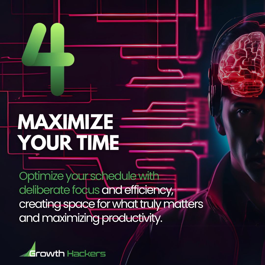 StartGrowthHack's tweet image. 4. Maximize your Time
Optimize your schedule with deliberate focus and efficiency, creating space for what truly matters and maximizing productivity.